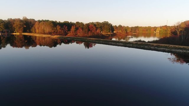Aerial View Lake and Fall Colors