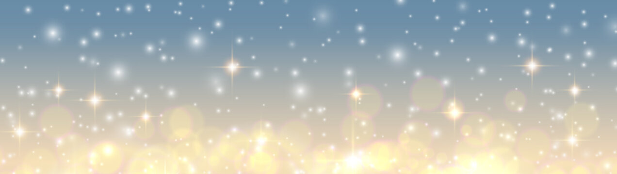 Christmas background, golden blurred lights, glittering  bokeh background