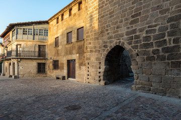 Side of the main square in the historical town of San Felices de los Gallegos. Spain.