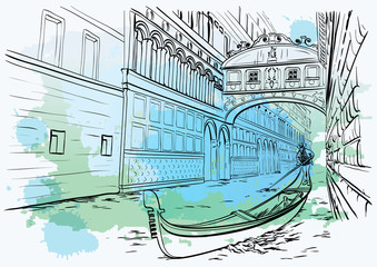 Bridge of Sighs, Venice, watercolor design