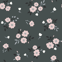 Dark floral pattern. Vector flower seamless background. - 178435746