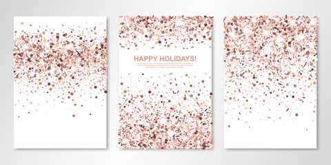 Banners set with nude confetti on white. Vector flyer design templates for wedding, invitation cards, save the date, business brochure design, certificates. All layered and isolated