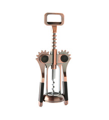 Metal corkscrew on white background