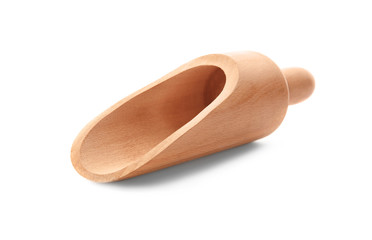 Wooden scoop on white background