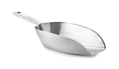 Metal scoop on white background