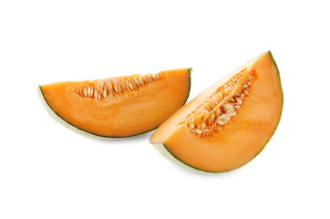 Sliced ripe melon on white background