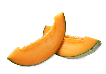 Sliced ripe melon on white background