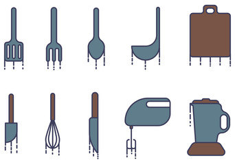 Fototapeta premium Kitchen appliances and equipment icon set
