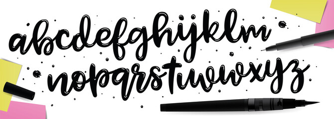 Vector Alphabet. Exclusive Custom Letters. Lettering and Custom Typography for Designs: Logo, for Poster, Invitation, etc. Handwritten brush style modern cursive font.