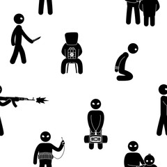 Fototapeta premium Terrorism concept. Set of terrorist people. Terror world threat. Seamless background. Vector illustration