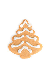 Christmas cookie with decoration / 
Decorated cookie with fir tree shape isolated on white
