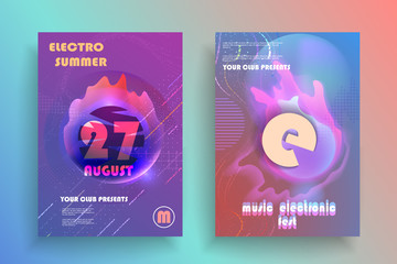 Naklejka premium Electronic music fest poster. Club party flyer. Abstract space background.