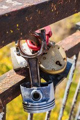 Old rusty lock on the bridge