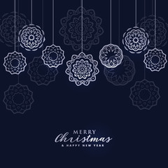 dark merry christmas background with hanging balls