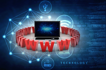 3d rendering laptop with www