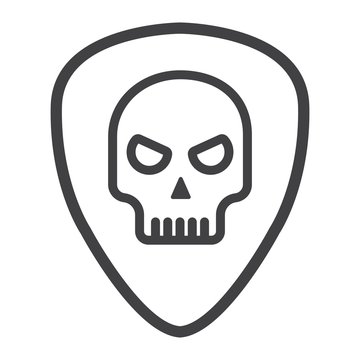 Guitar pick with skull line icon, music and instrument, skull sign vector graphics, a linear pattern on a white background, eps 10.