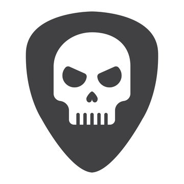 Guitar pick with skull glyph icon, music and instrument, skull sign vector graphics, a solid pattern on a white background, eps 10.