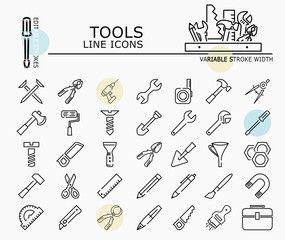 Tools line icons with minimal nodes and editable stroke width and style