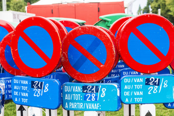 Traffic signs prohibiting parking in Brussels, Belgium