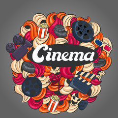 set of movie elements with pattern, vector illustration