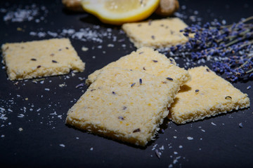 vegan cereal crackers on a black background