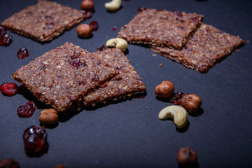 vegan cereal crackers on a black background