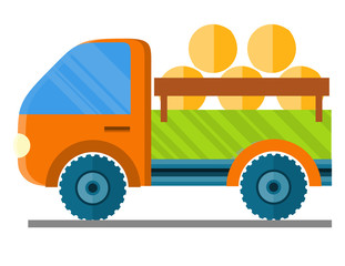 Naklejka premium Car Carrying Hay in a Trailer Vector Illustration