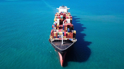 Ultra large container vessel (ULCV) at sea - Aerial image - obrazy, fototapety, plakaty