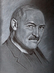Alexander Lukashenko president of Belorussia artistic portrait made by charcoal and chalk
