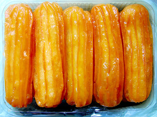 Tulumba dessert, turkish tradtional sweet food,top view