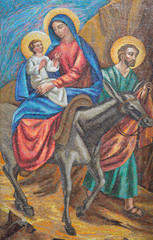LONDON, GREAT BRITAIN - SEPTEMBER 17, 2017: The detail of the mosaic of The Flight to Egypt in St. Peter Italian church from 20. cent. © Renáta Sedmáková