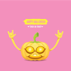 vector halloween funky rock n roll style pumpkin character isolated on pink background.