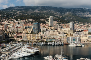 Obraz premium Panoramic view of the port in Monte Carlo, Monaco. Principality of Monaco is a sovereign city state, located on the French Riviera
