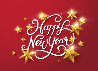 Fototapeta na wymiar new year with calligraphic text with golden star.Vector illustration template.greeting cards.