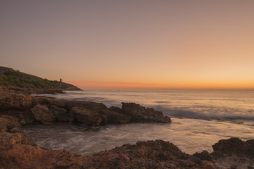 The coast of Oropesa del Mar at a sunrise