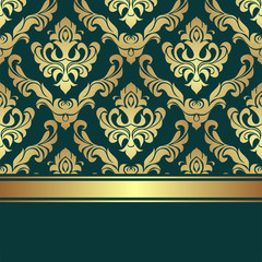 Luxury golden damask Pattern decorated the Border with golden Ribbon.
