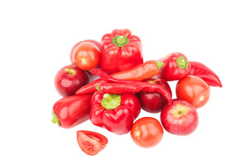 Set from red peppers, red hot chili peppers and apples, isolated