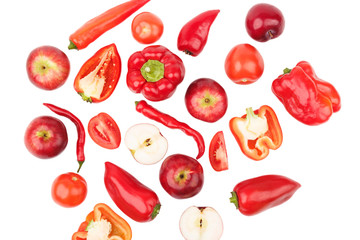 Set of red fruits and vegetables, isolated