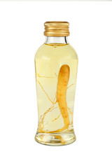 Glass jar of ginseng essence isolated on white