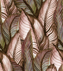 Tropical seamless pattern  banana leaves in vintage style