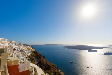 Obraz premium Cruise Ships at Fira, Thira, Santorini, Greece
