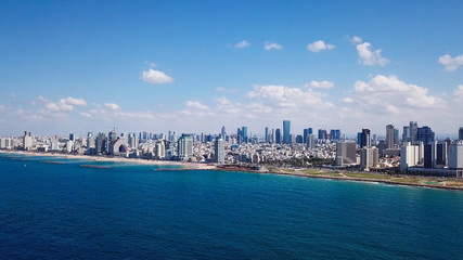 Tel Aviv coastline and skyline as seen from The Mediterranean sea.