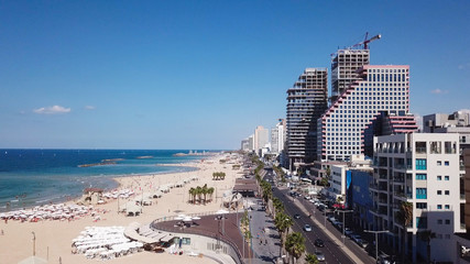 Tel Aviv coastline and skyline as seen from The Mediterranean sea.
