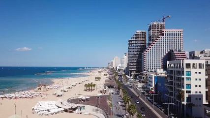 Fotobehang Tel Aviv coastline and skyline as seen from The Mediterranean sea. © STOCKSTUDIO