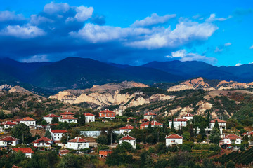 Fototapeta na wymiar Europe, Bulgaria, Melnik city. Small vinery village in traditional style..Bulgarian Balkans mountain landscape, sandstones countryside.