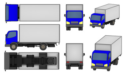set of all views small cargo truck illustration isolated on white background