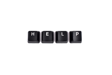HELP sign on keyboard stock photo images. Help inscription. Computer keyboard Help button. Keyboard buttons on a white background