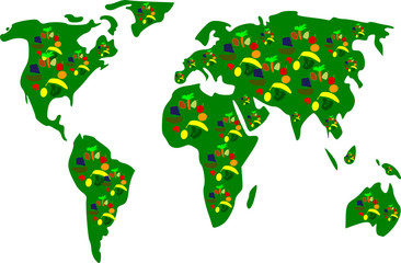 Gemüse und Obst auf der Welt verteilt