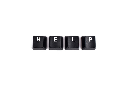 HELP sign on keyboard stock photo images. Help inscription. Computer keyboard Help button. Keyboard buttons on a white background