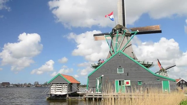 Famous windmills of Zaanse Schans, The Netherlands.